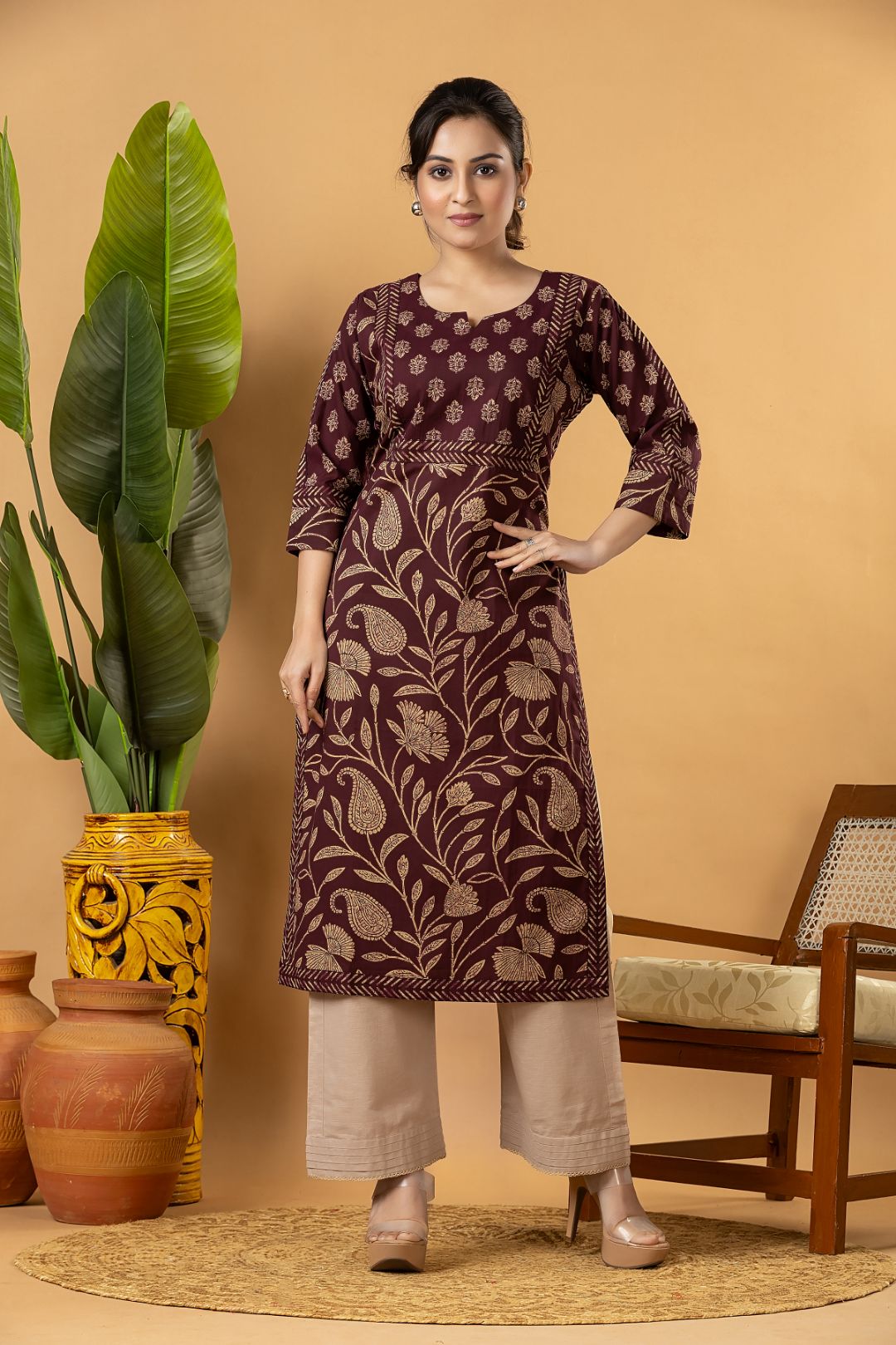 Purple Floral Print Kurta