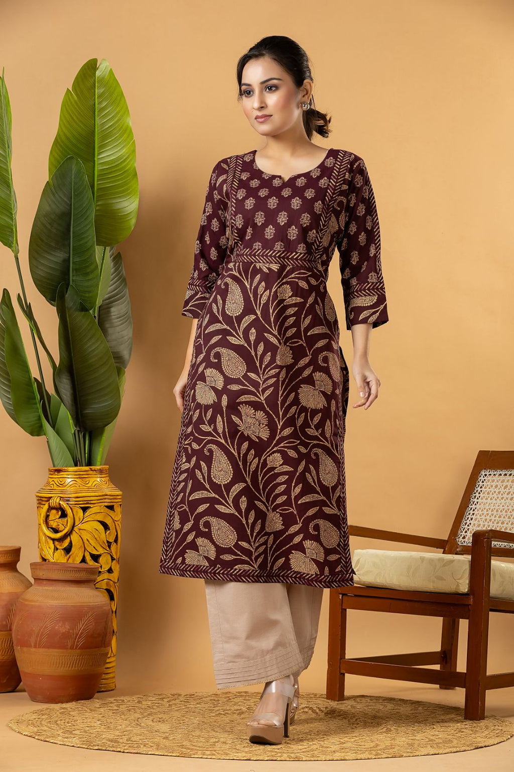 Purple Floral Print Kurta