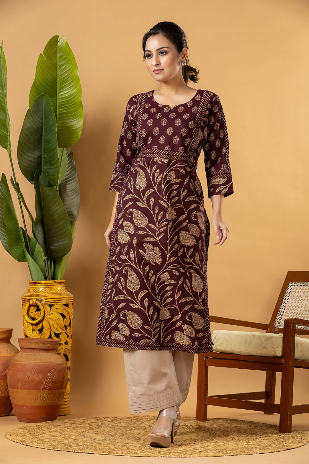 Purple Floral Print Kurta