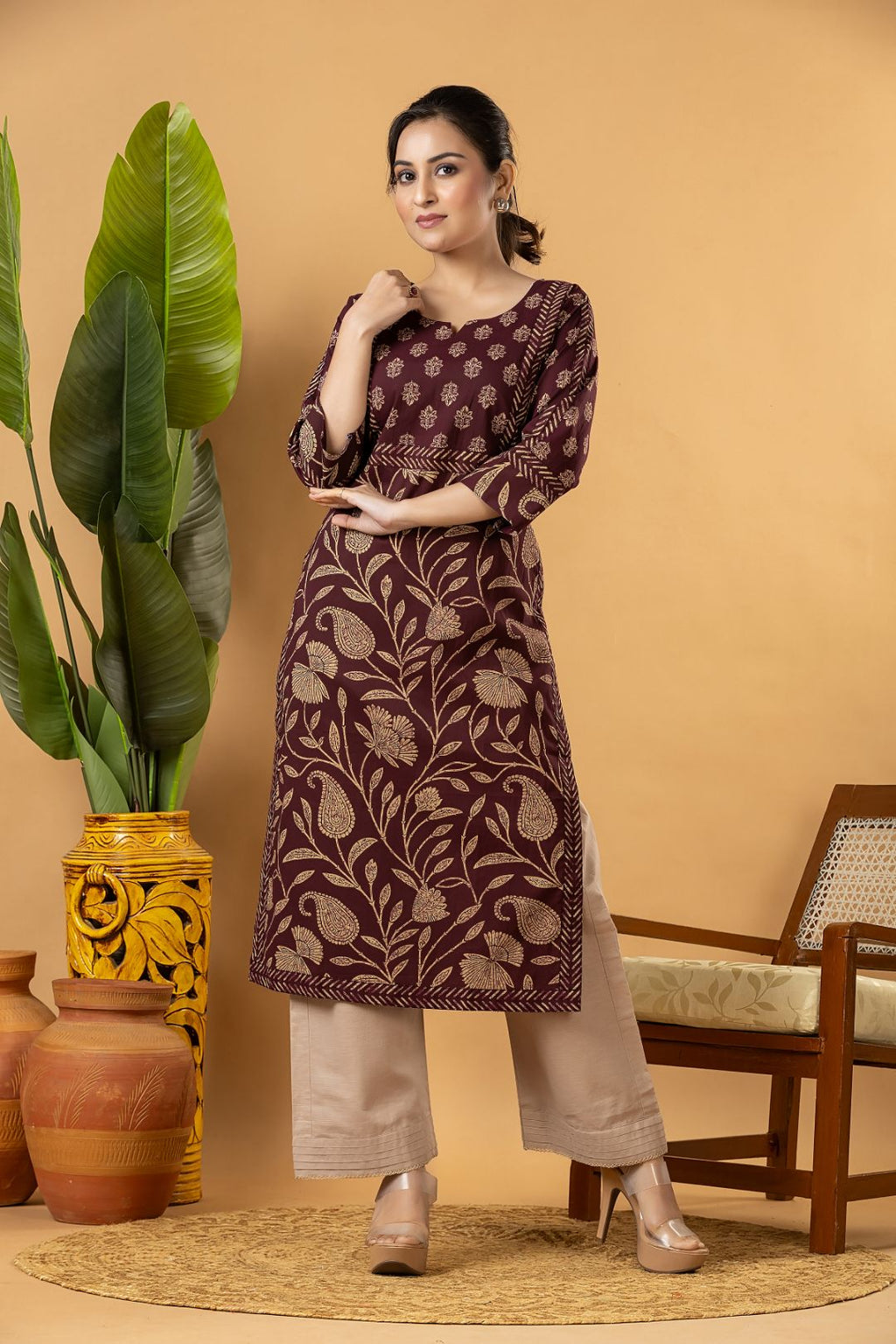 Purple Floral Print Kurta