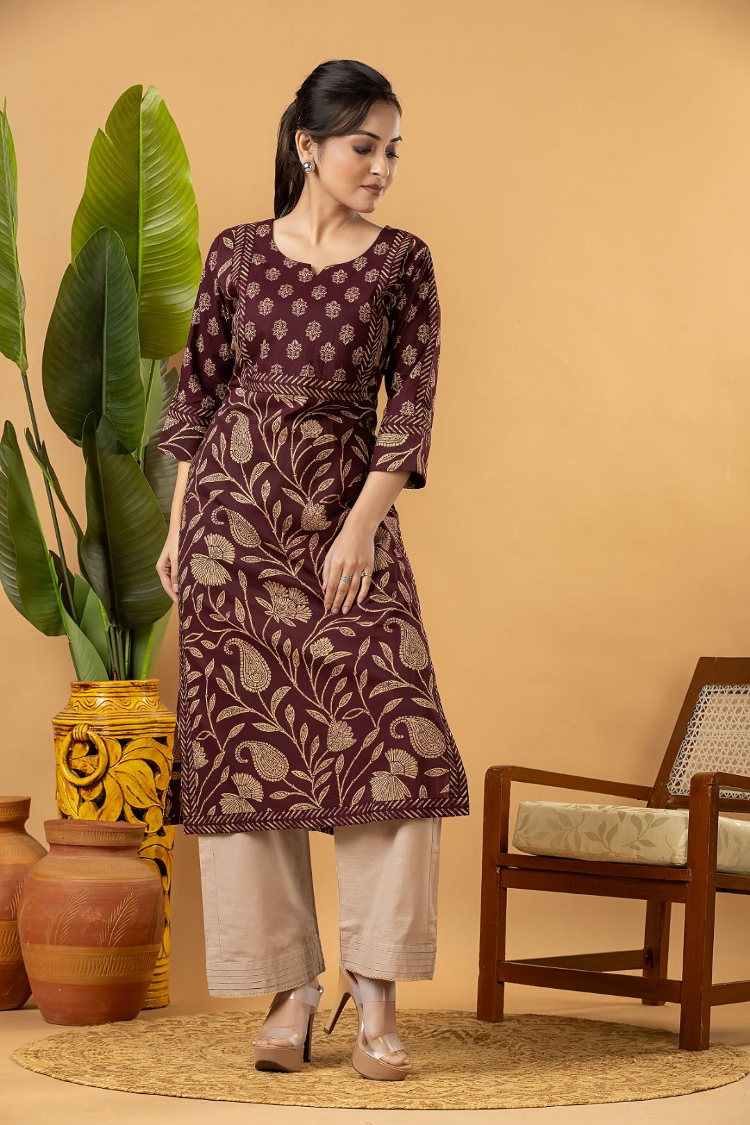 Purple Floral Print Kurta