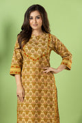 Beige, Green & Orange Geometric Print Kurta