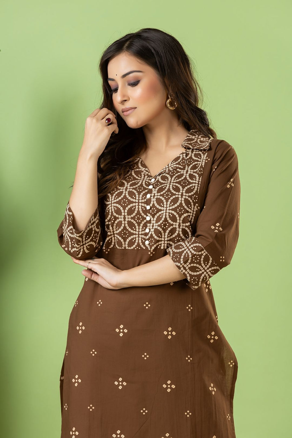 Grey Brown Bandhani Print Kurta