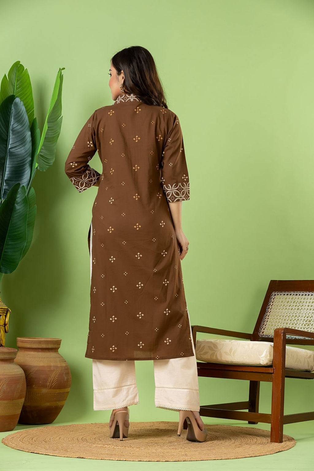 Grey Brown Bandhani Print Kurta
