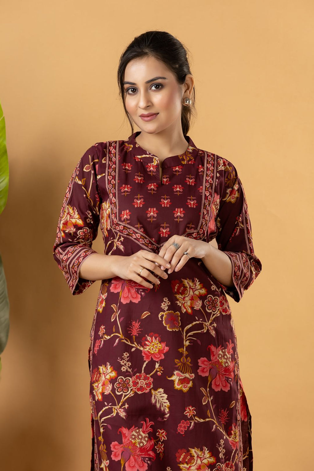 Red Purple Floral Print Kurta