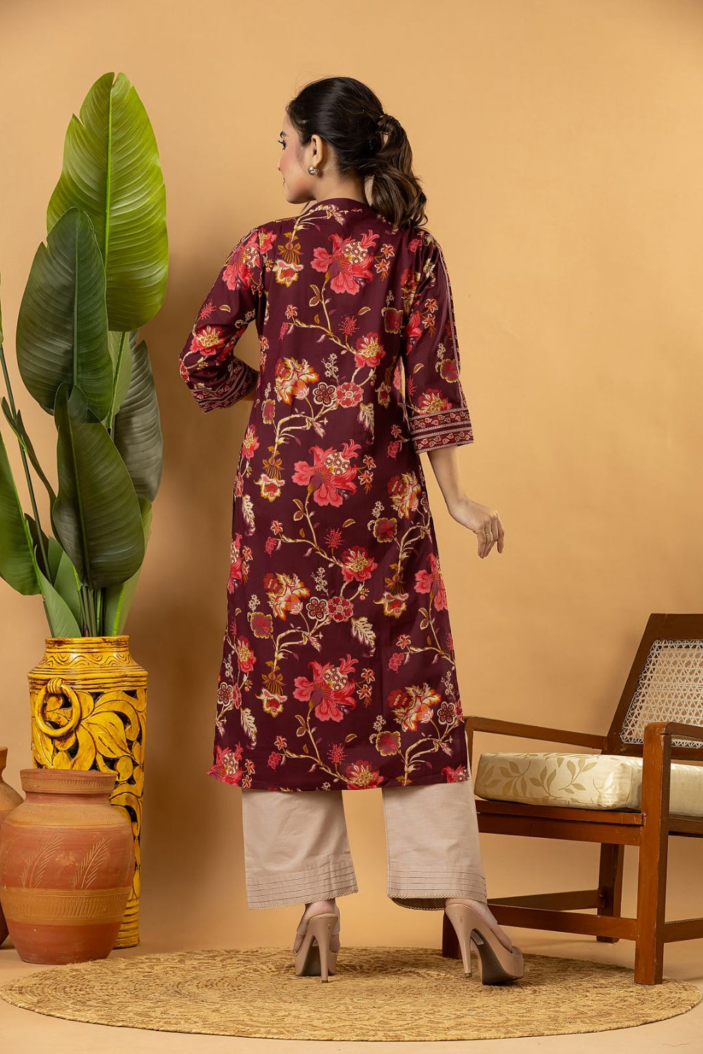 Red Purple Floral Print Kurta