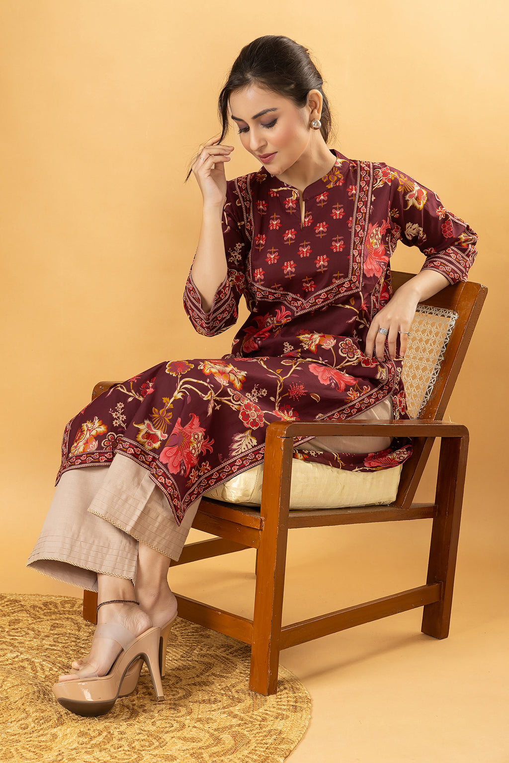 Red Purple Floral Print Kurta