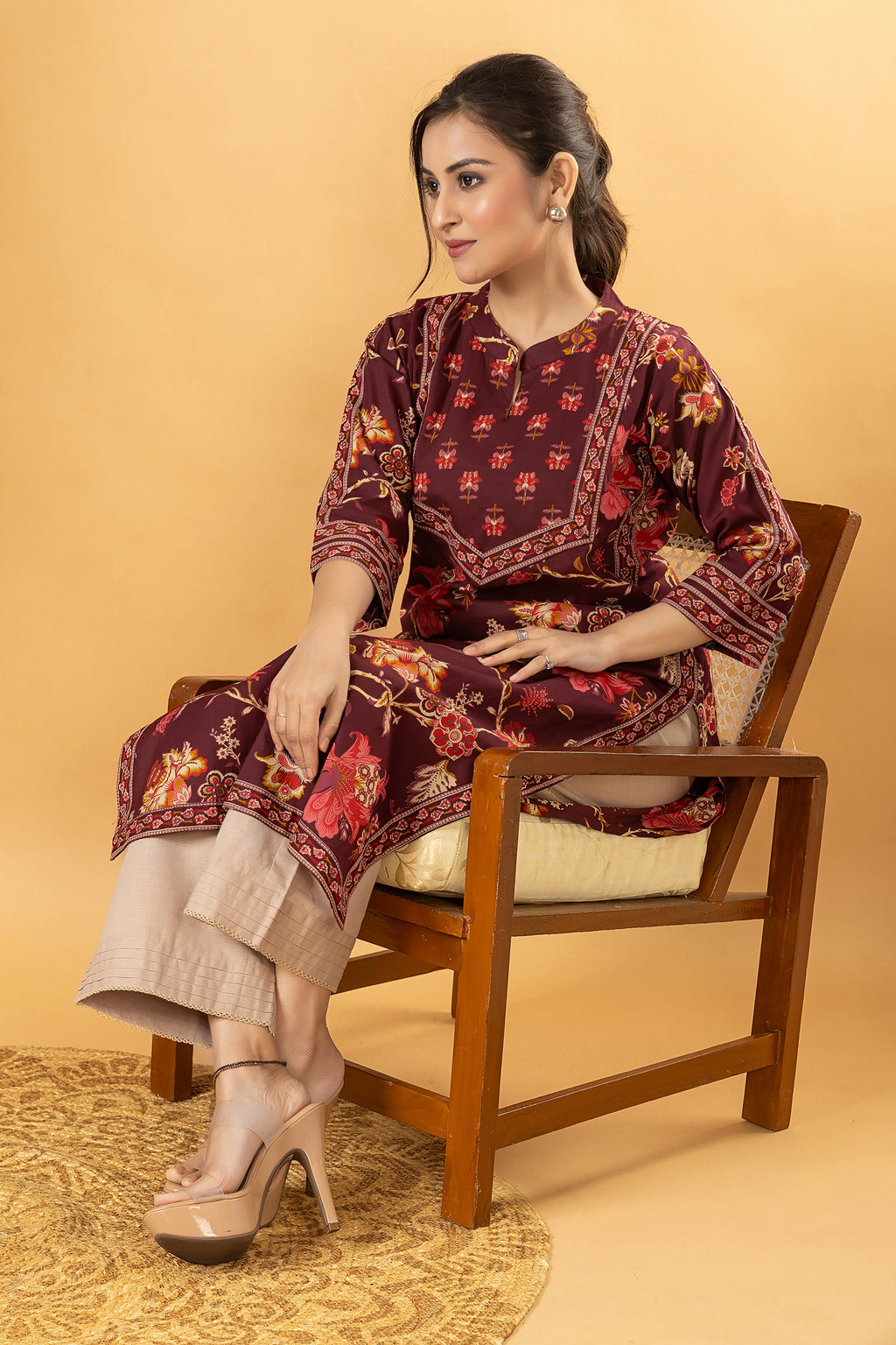 Red Purple Floral Print Kurta