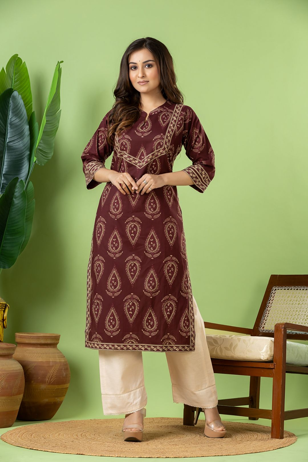 Mulberry Purple Ornate Print Kurta