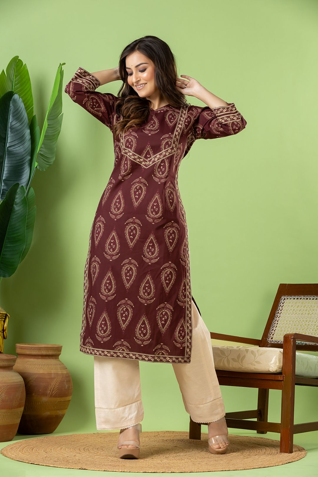 Mulberry Purple Ornate Print Kurta