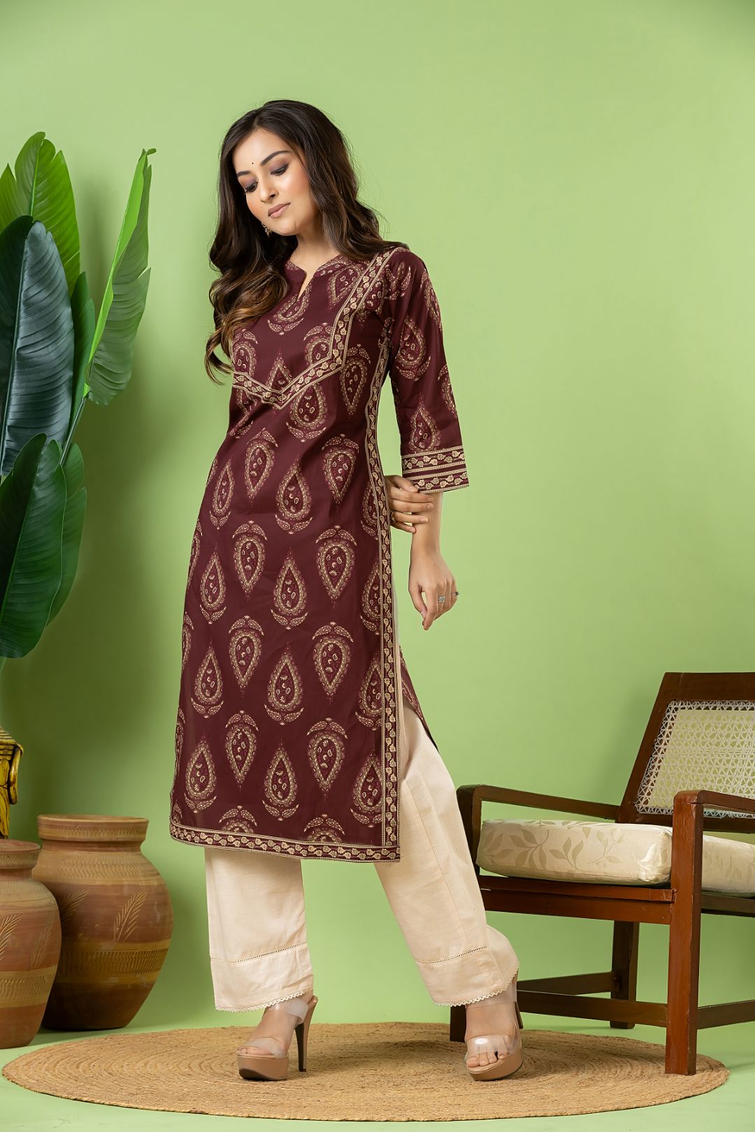 Mulberry Purple Ornate Print Kurta