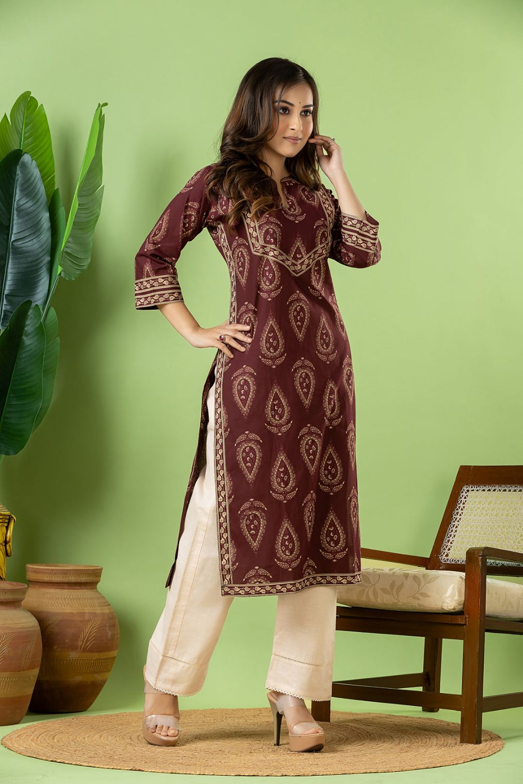 Mulberry Purple Ornate Print Kurta