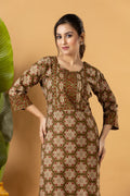 Olive Green & Beige Geometric Print Kurta