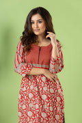 Red Floral Print Kurta