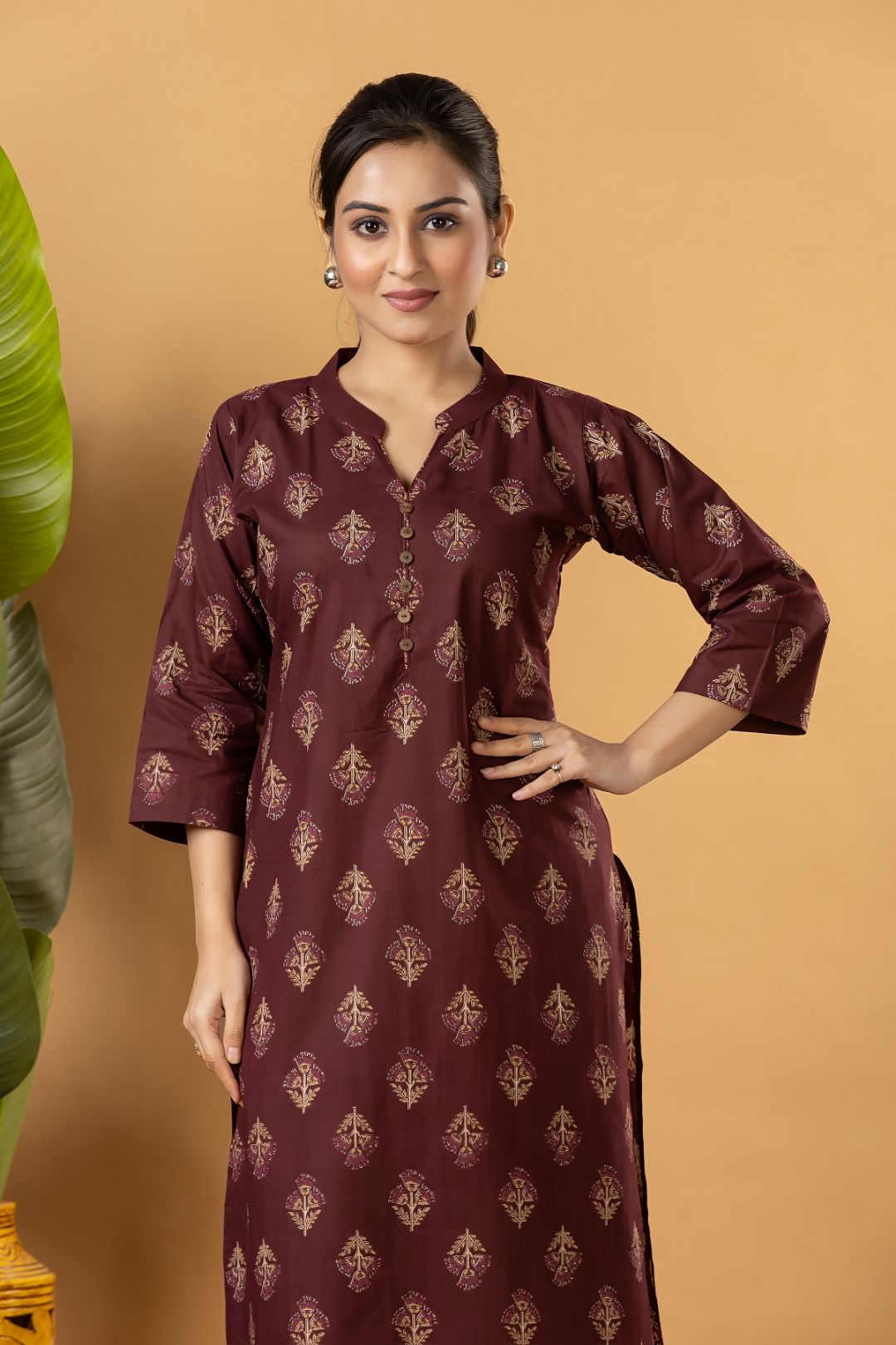 Burgundy Floral Print Kurta