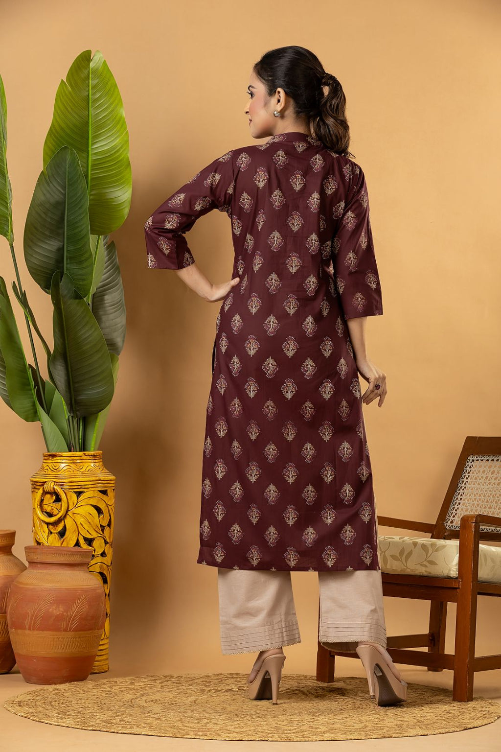 Burgundy Floral Print Kurta