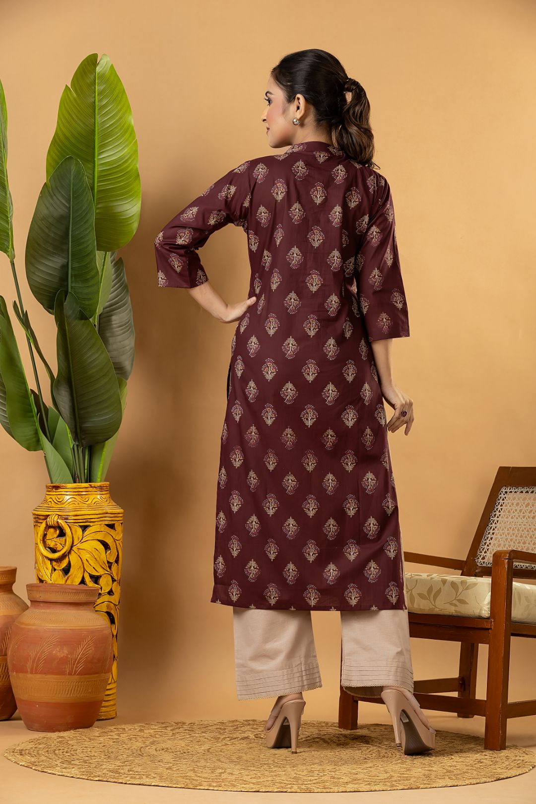 Burgundy Floral Print Kurta