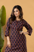 Navy Blue Leaf Print Kurta