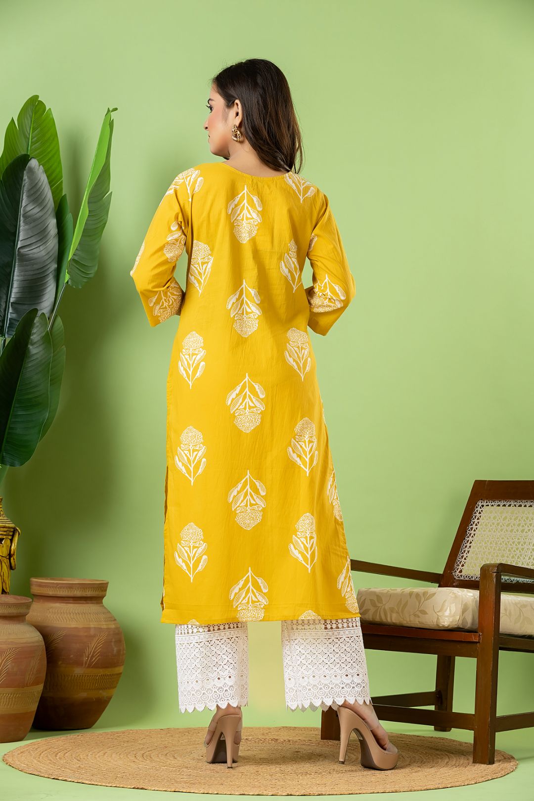 Yellow Floral Print Kurta
