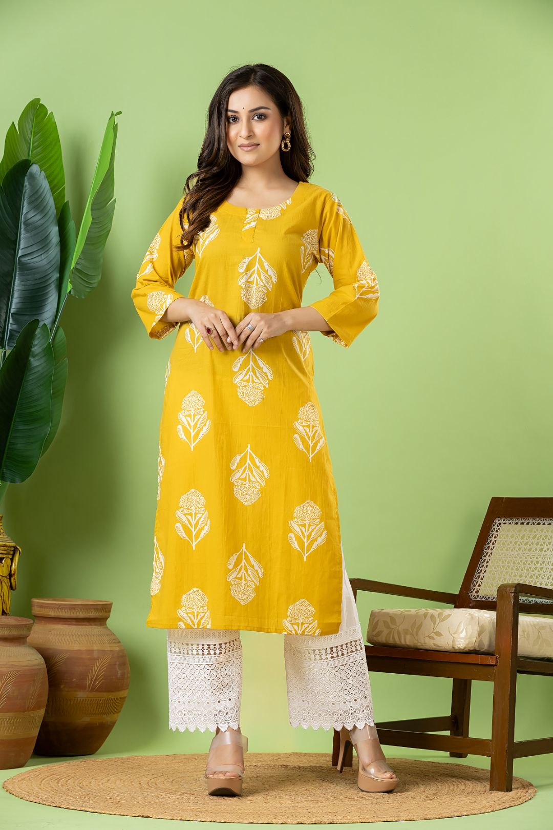 Yellow Floral Print Kurta