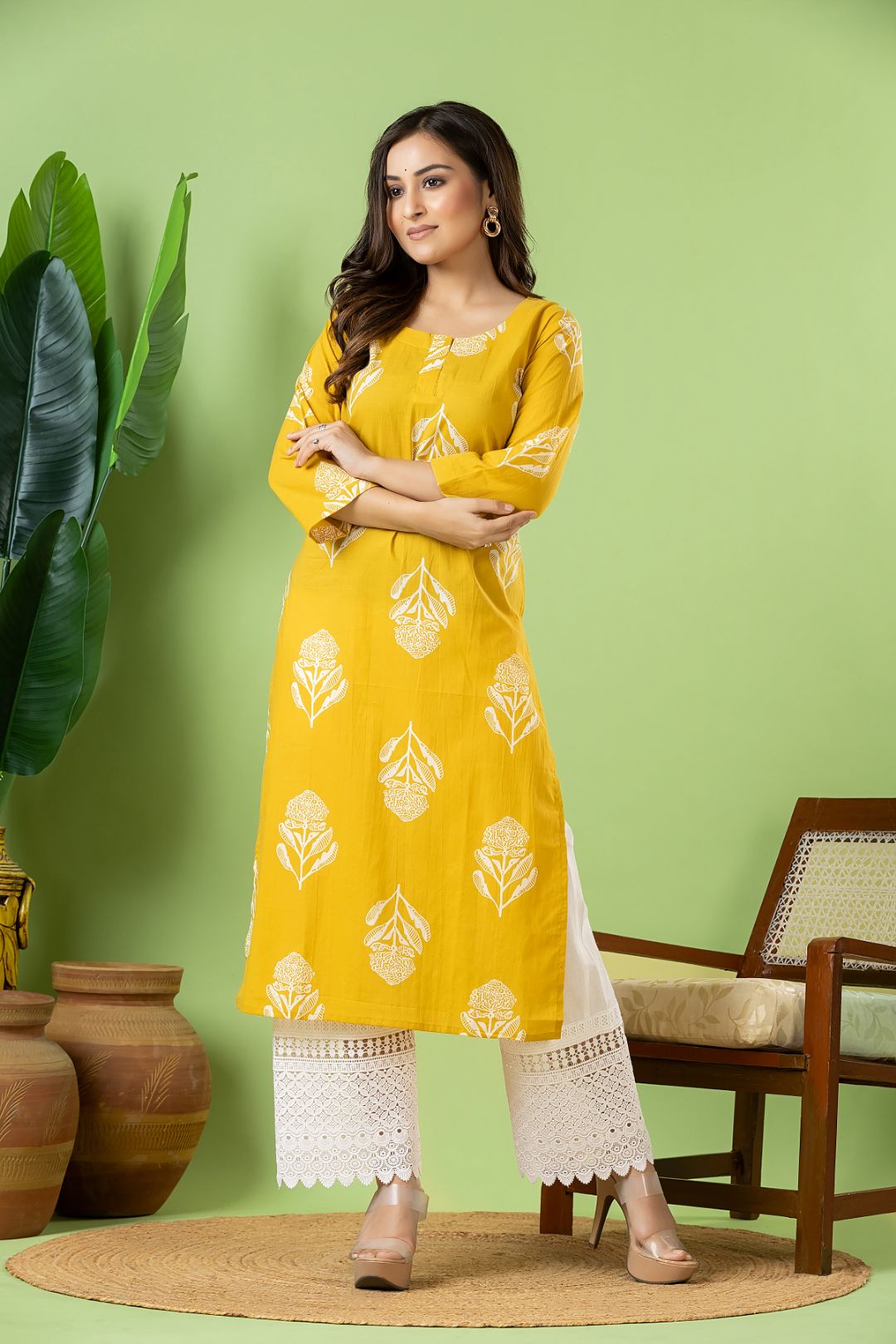 Yellow Floral Print Kurta