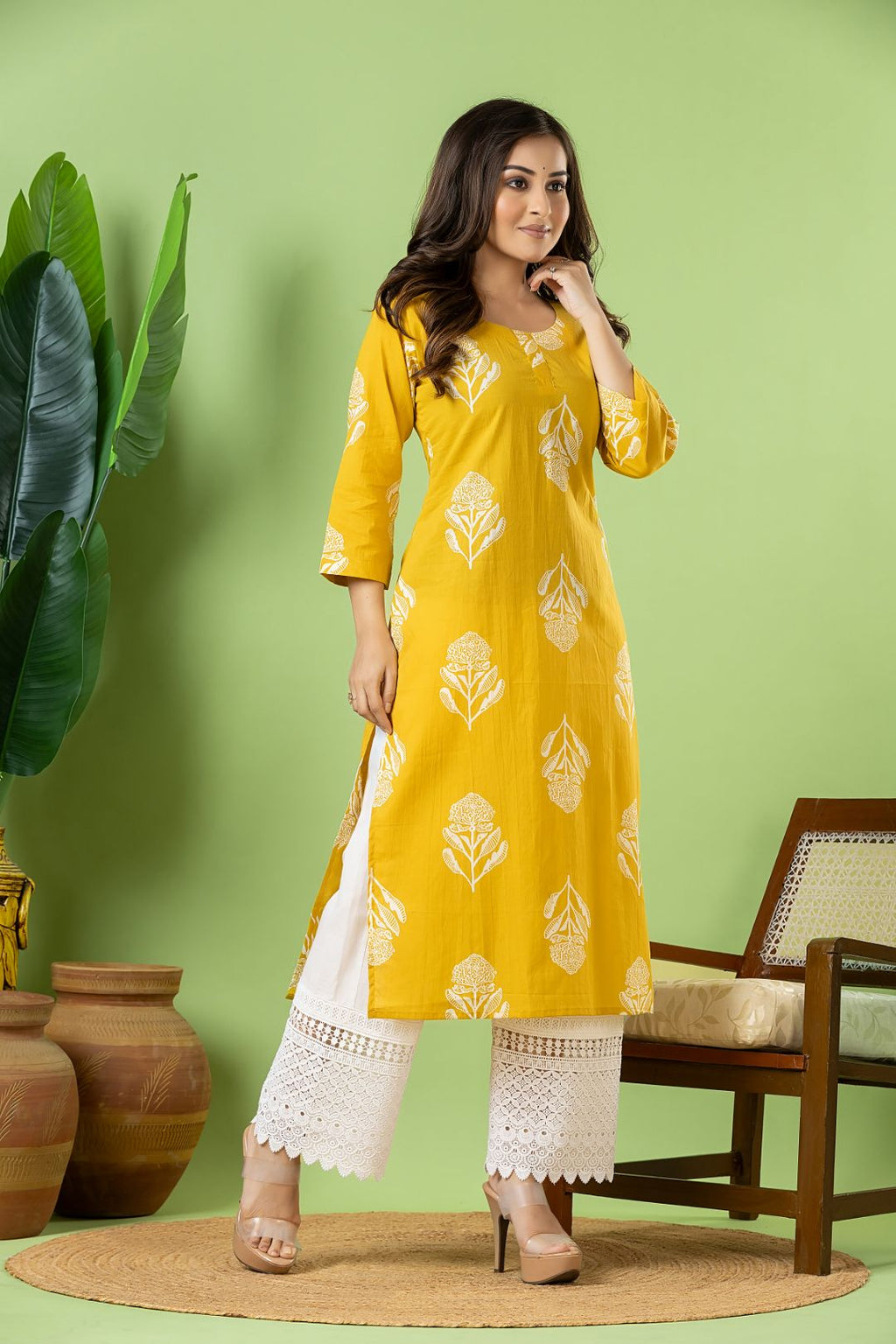 Yellow Floral Print Kurta