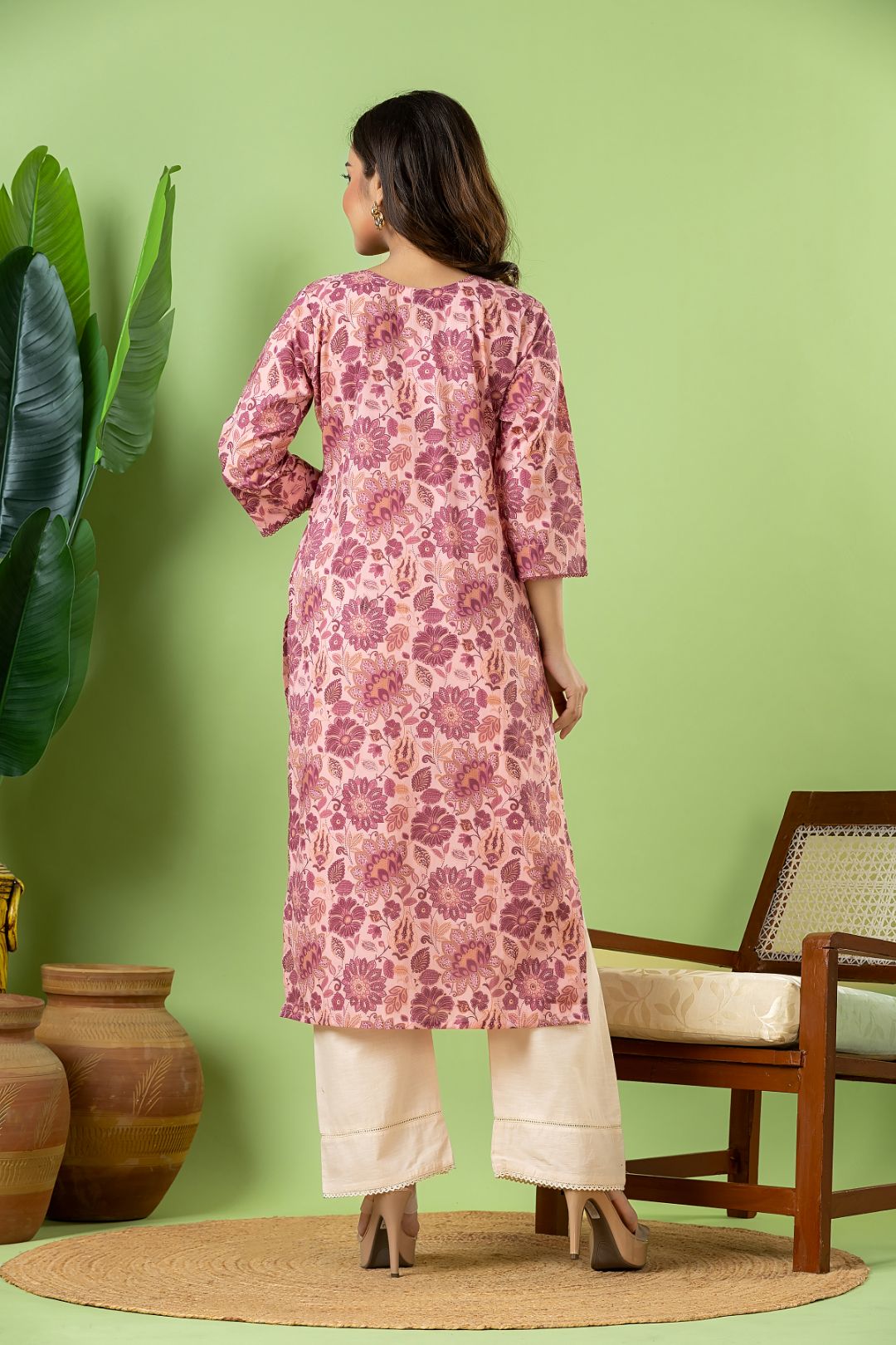 Pink Floral Print Kurta