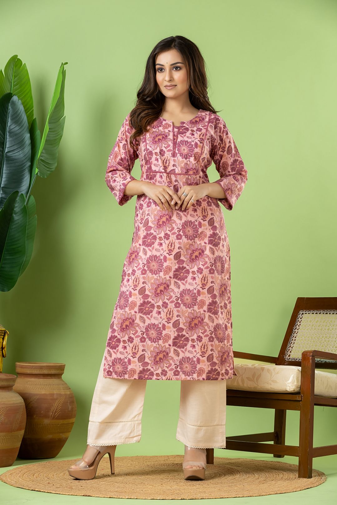 Pink Floral Print Kurta