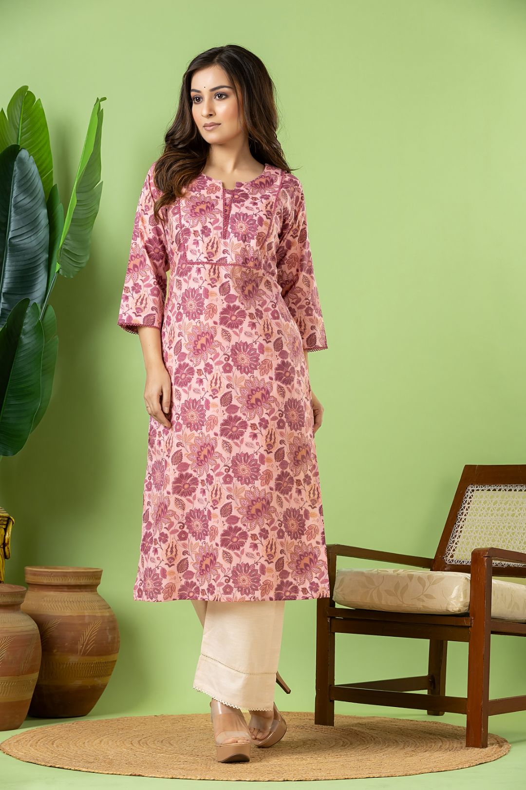 Pink Floral Print Kurta