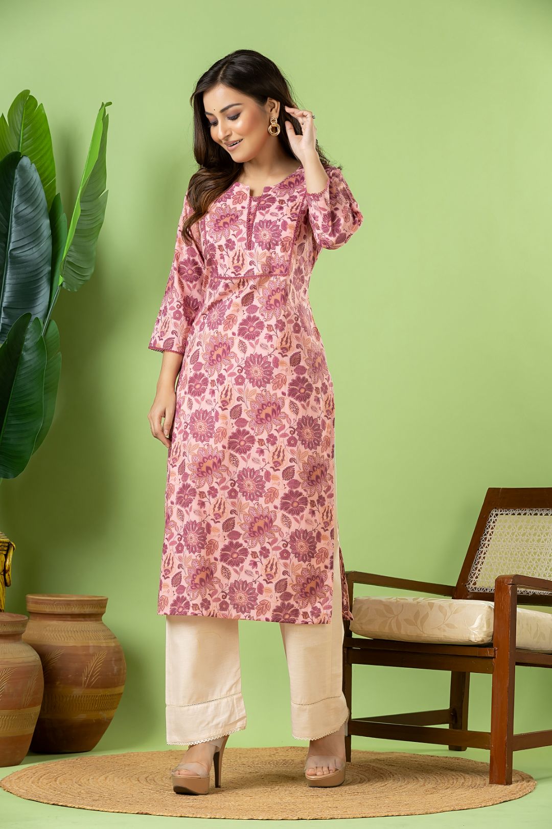 Pink Floral Print Kurta