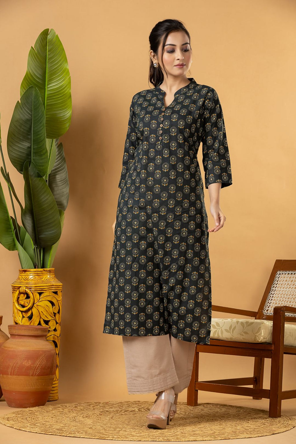 Midnight Green Floral Print Kurta