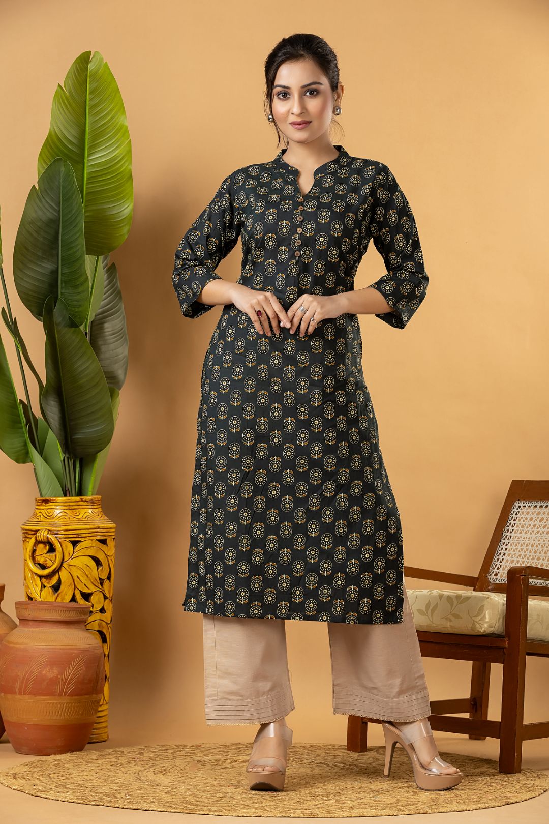 Midnight Green Floral Print Kurta