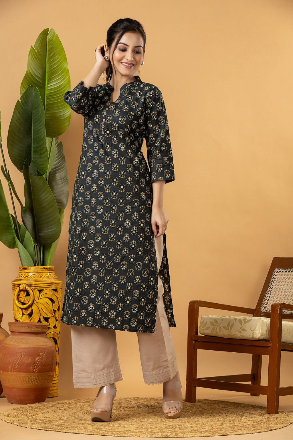 Midnight Green Floral Print Kurta