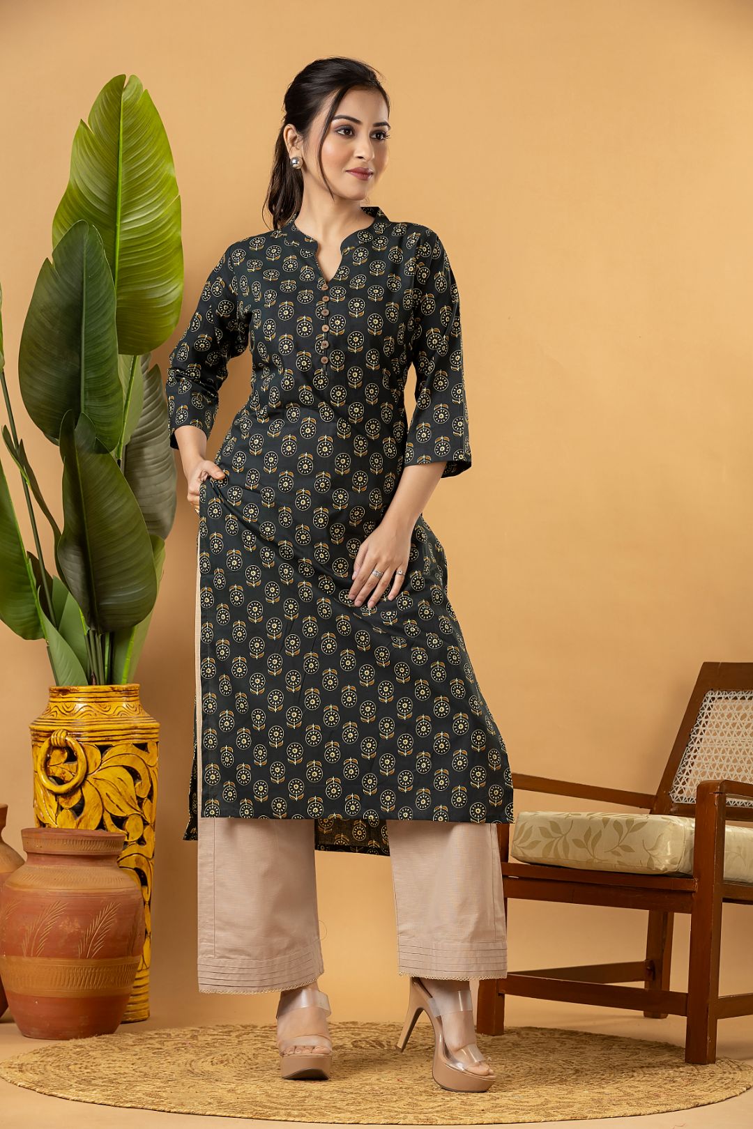 Midnight Green Floral Print Kurta