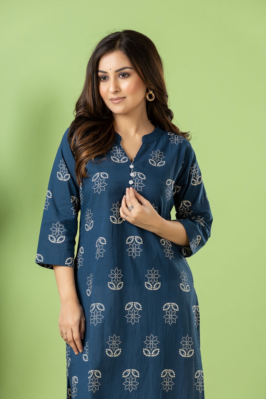 French Blue Floral Print Kurta