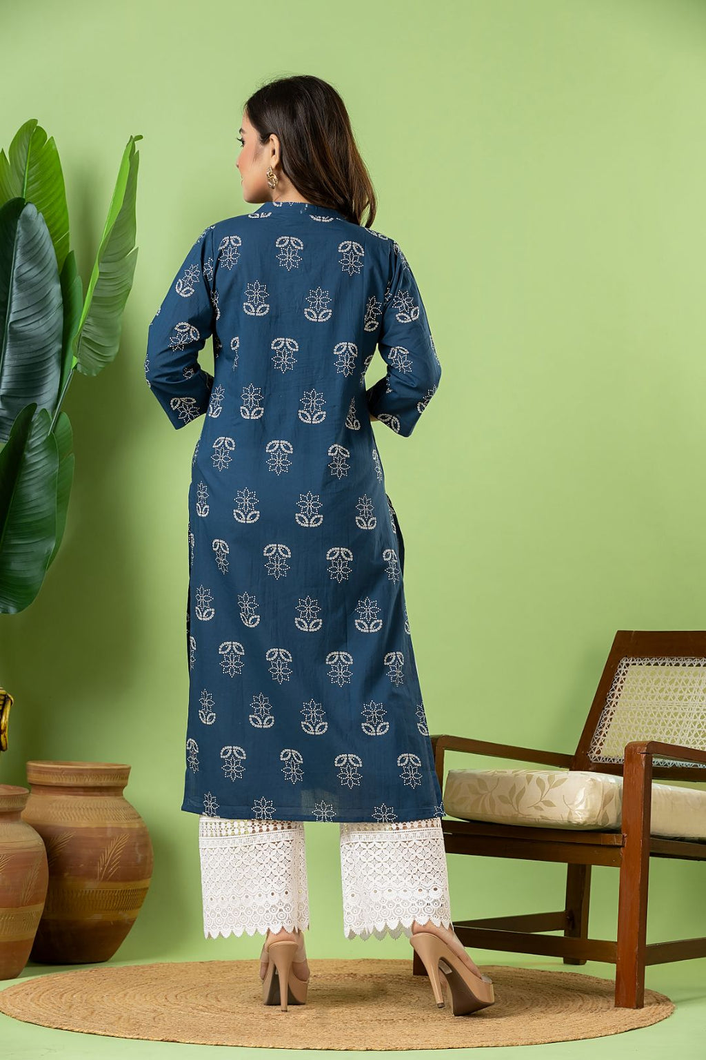 French Blue Floral Print Kurta