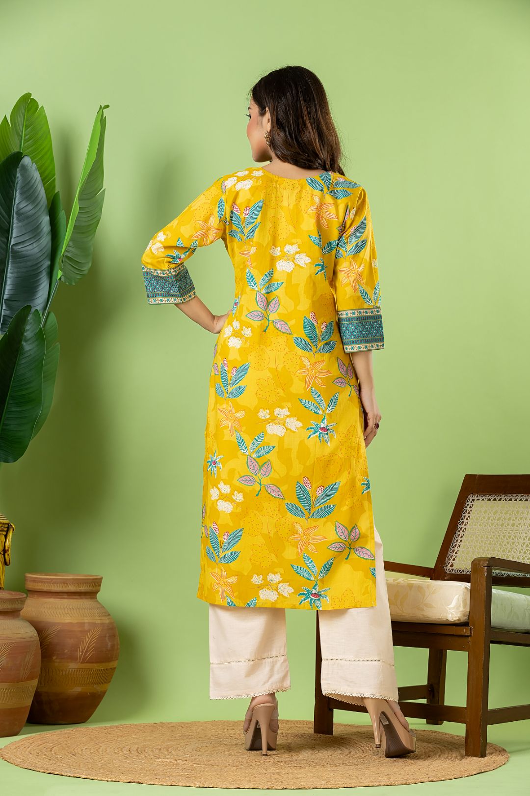 Yellow Floral Print Kurta