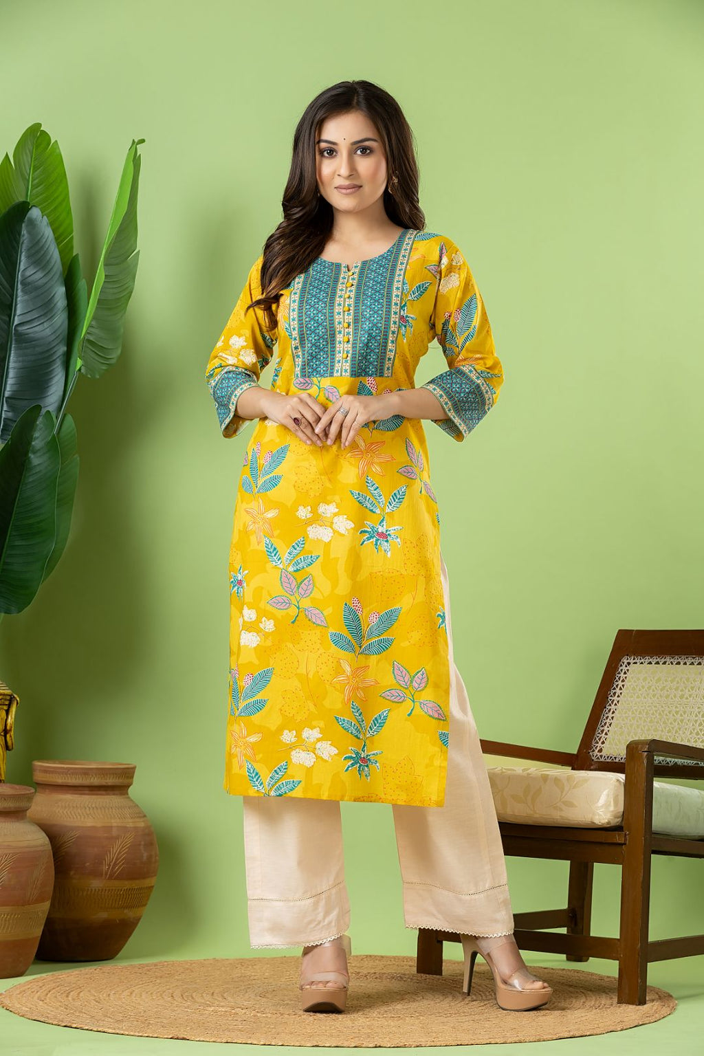 Yellow Floral Print Kurta