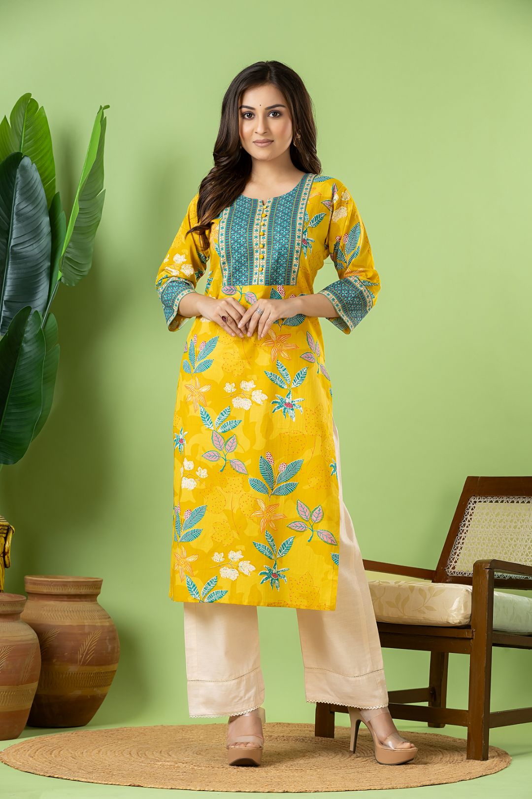 Yellow Floral Print Kurta