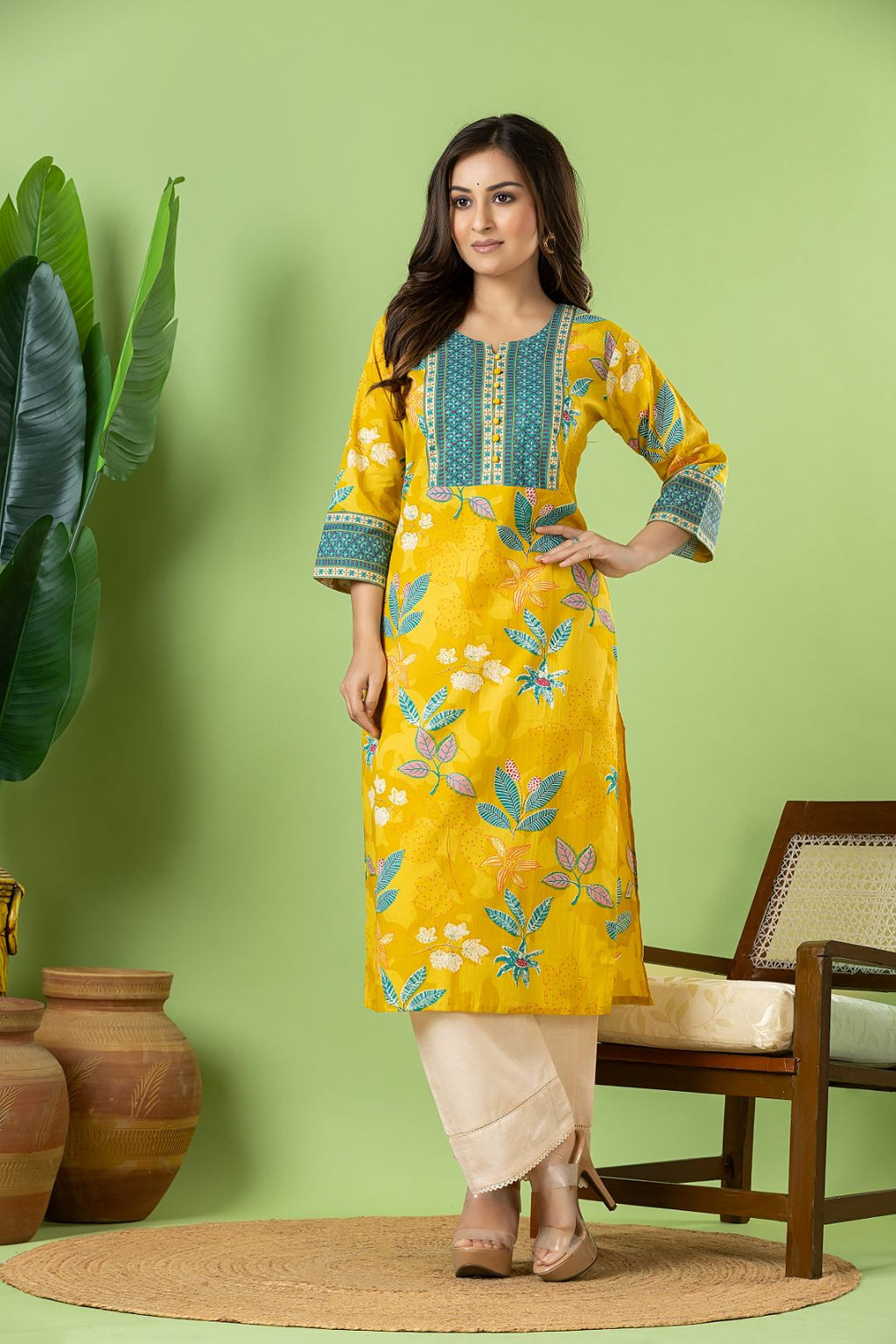 Yellow Floral Print Kurta