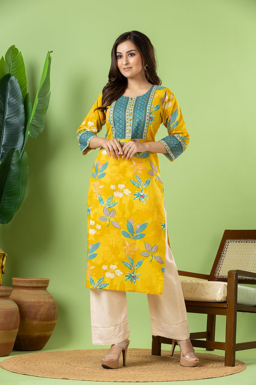 Yellow Floral Print Kurta
