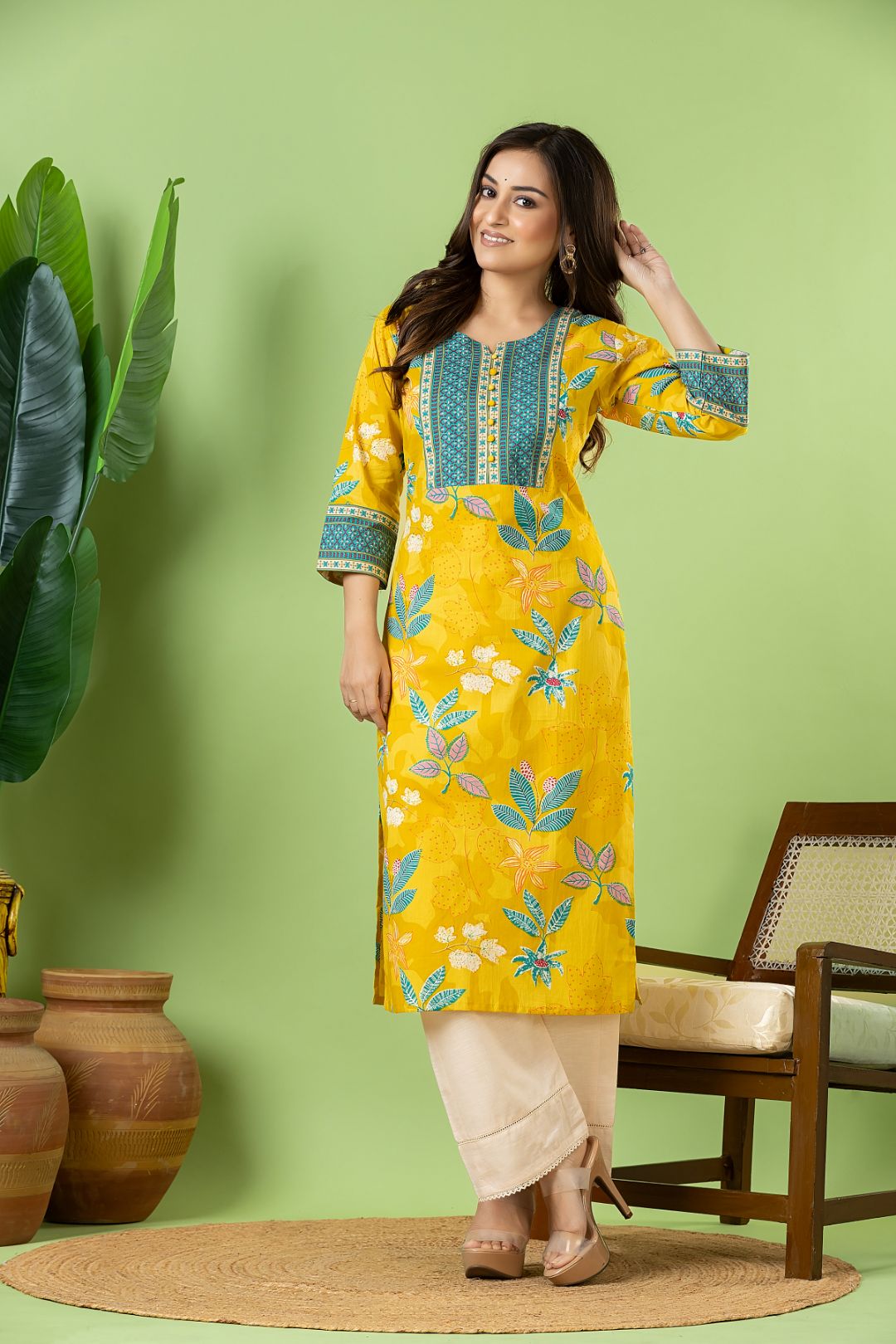 Yellow Floral Print Kurta
