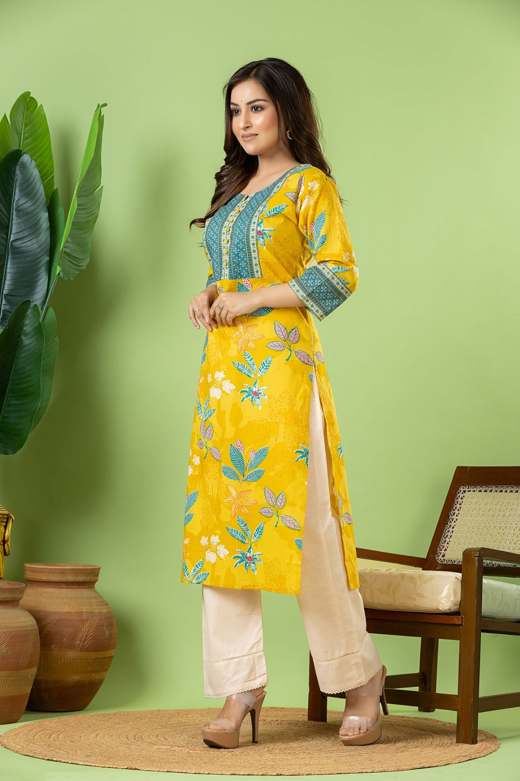 Yellow Floral Print Kurta