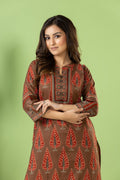 Grey Brown & Maroon Leaf Print Kurta