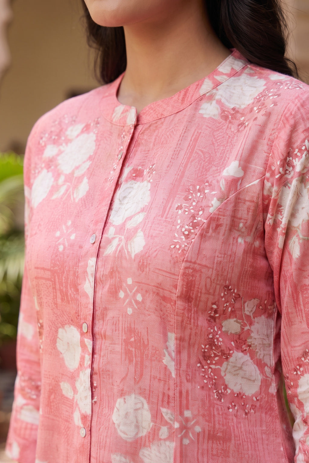 Pink Floral Print A-Line Kurta