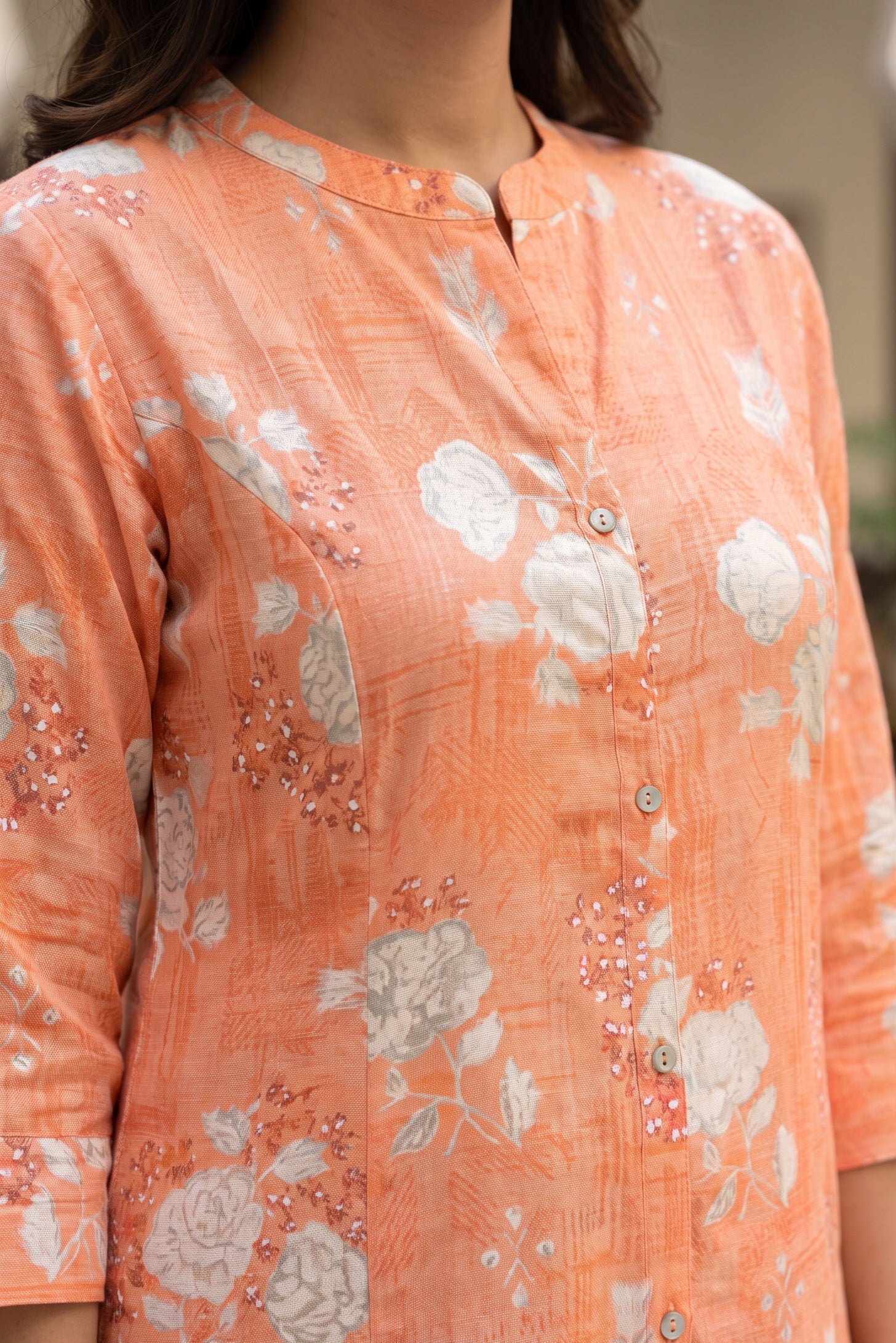 Orange Floral Print A-Line Kurta