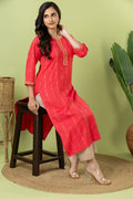 Pink Embroidered Self-Design Rayon Kurta