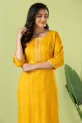 Mustard Yellow Embroidered Self-Design Rayon Kurta
