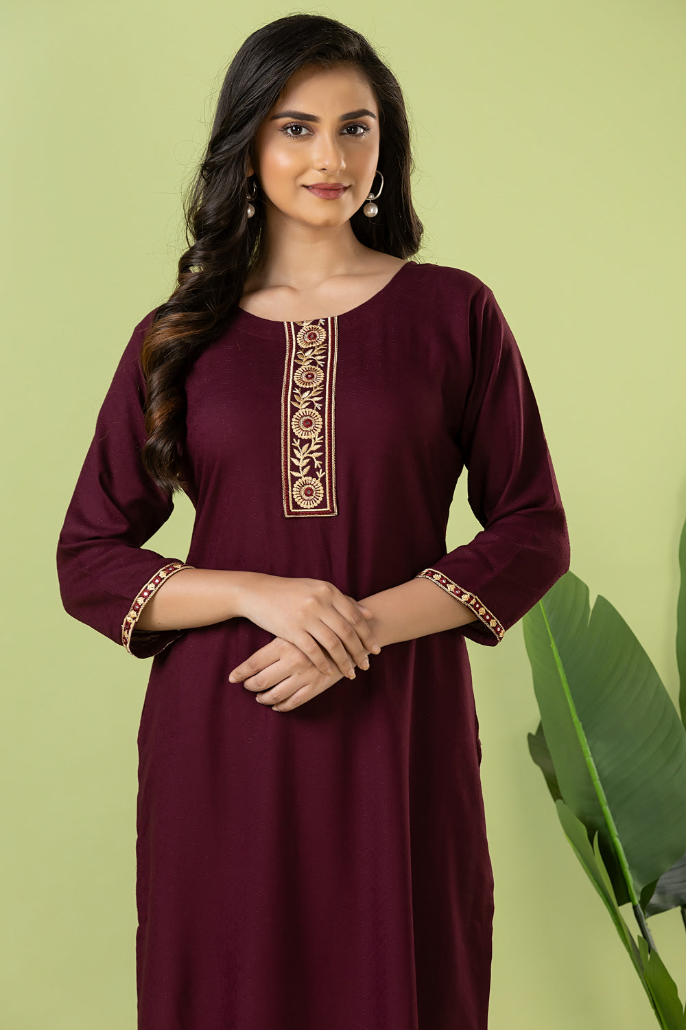 Purple Embroidered Self-Design Rayon Kurta