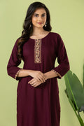 Purple Embroidered Self-Design Rayon Kurta